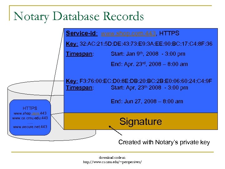 Notary Database Records Service-id: www. shop. com: 443, HTTPS Key: 32: AC: 21: 5