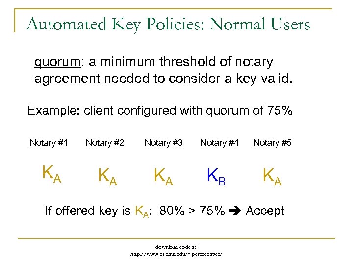 Automated Key Policies: Normal Users quorum: a minimum threshold of notary agreement needed to