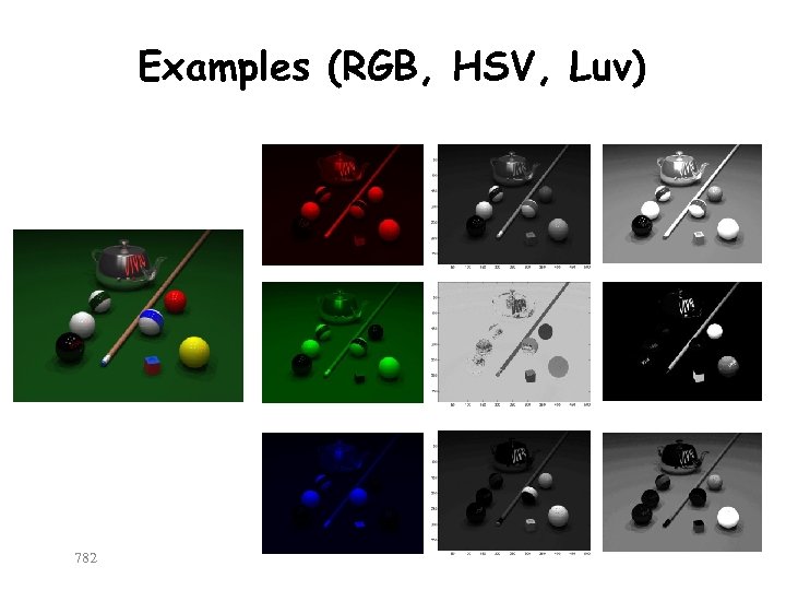 Examples (RGB, HSV, Luv) 782 