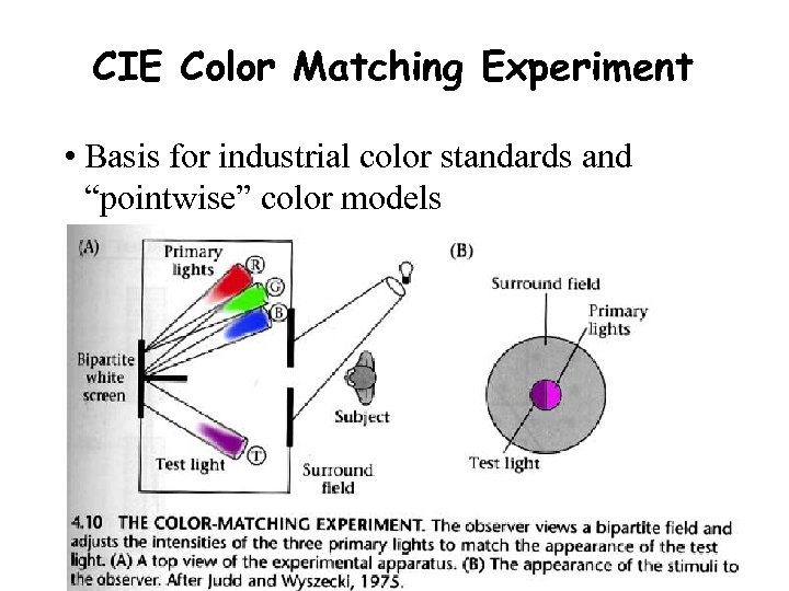 CIE Color Matching Experiment • Basis for industrial color standards and “pointwise” color models