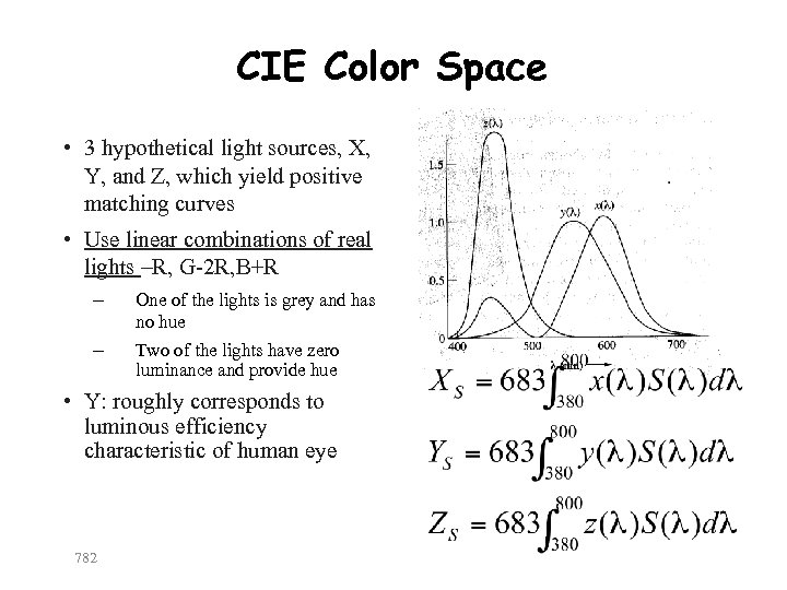 CIE Color Space • 3 hypothetical light sources, X, Y, and Z, which yield