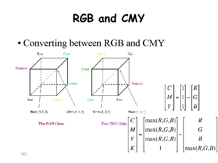 RGB and CMY • Converting between RGB and CMY 782 