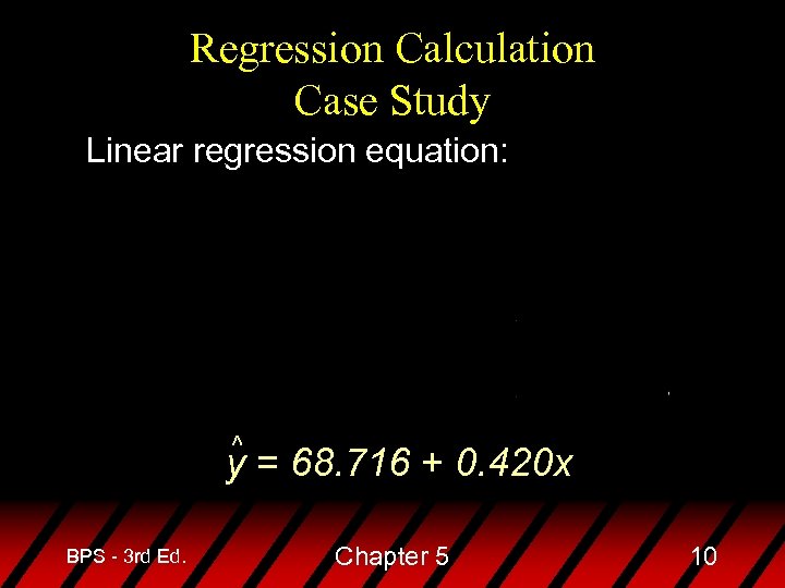 Regression Calculation Case Study Linear regression equation: ^ y = 68. 716 + 0.