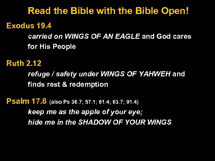 Read the Bible with the Bible Open! Exodus 19. 4 carried on WINGS OF