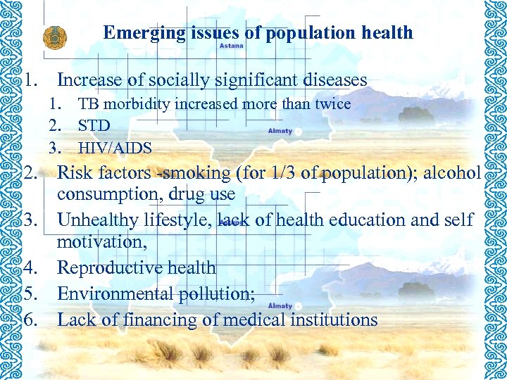 Emerging issues of population health 1. Increase of socially significant diseases 1. TB morbidity
