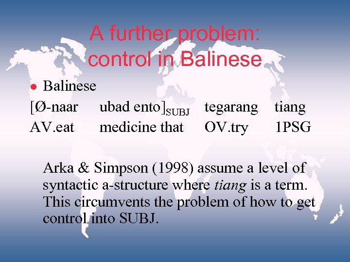 A further problem: control in Balinese [Ø-naar ubad ento]SUBJ tegarang AV. eat medicine that