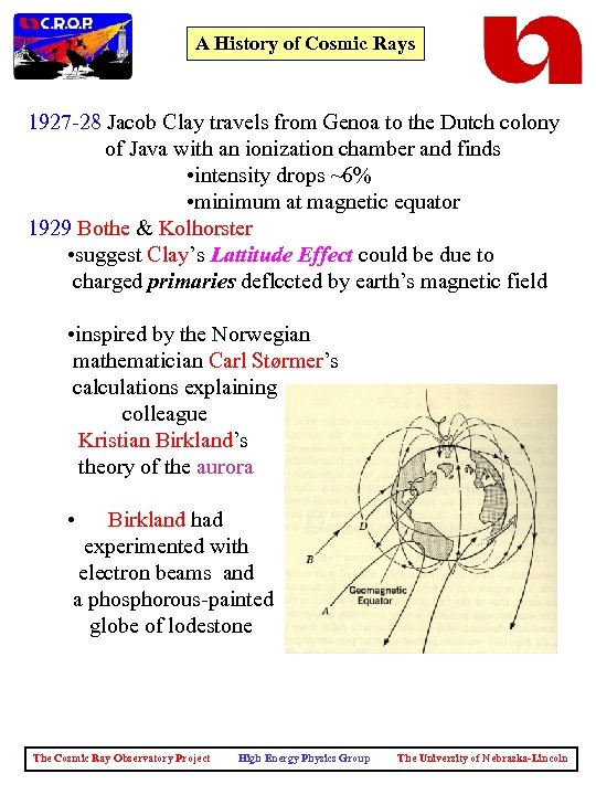 A History of Cosmic Rays 1927 -28 Jacob Clay travels from Genoa to the