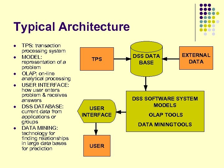 Typical Architecture l l l TPS: transaction processing system MODEL: representation of a problem