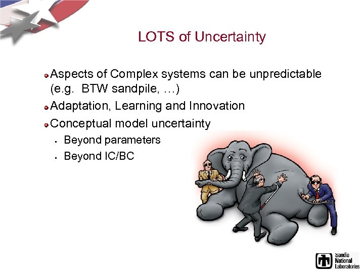 LOTS of Uncertainty Aspects of Complex systems can be unpredictable (e. g. BTW sandpile,
