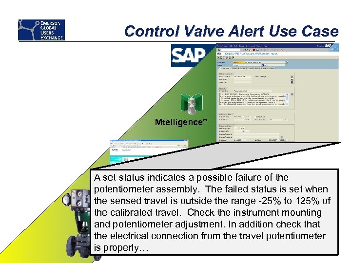 Control Valve Alert Use Case Mtelligence TM A set status indicates a possible failure