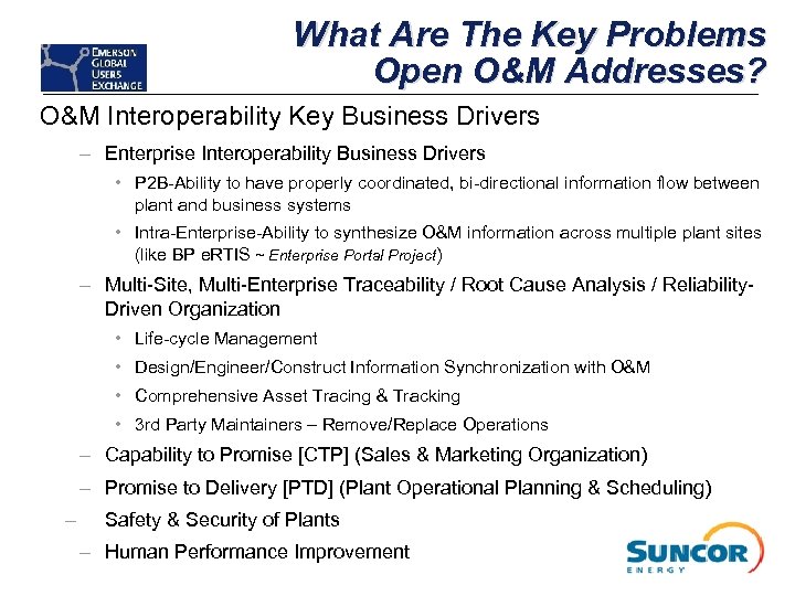 What Are The Key Problems Open O&M Addresses? O&M Interoperability Key Business Drivers –