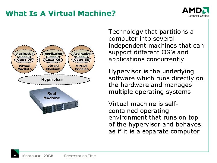 What Is A Virtual Machine? Application Guest OS Virtual Machine Hypervisor Real Machine 4