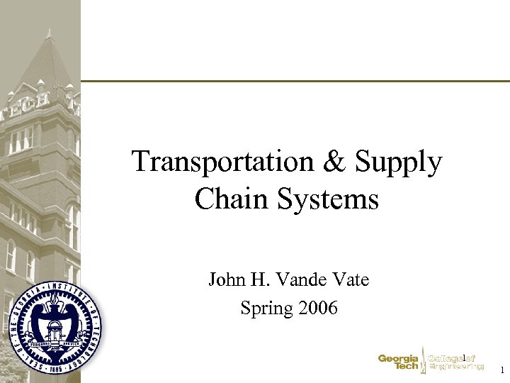 Transportation & Supply Chain Systems John H. Vande Vate Spring 2006 1 1 