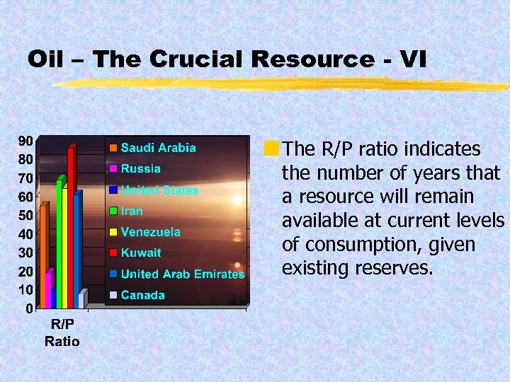 Oil – The Crucial Resource - VI ¢ The R/P ratio indicates the number