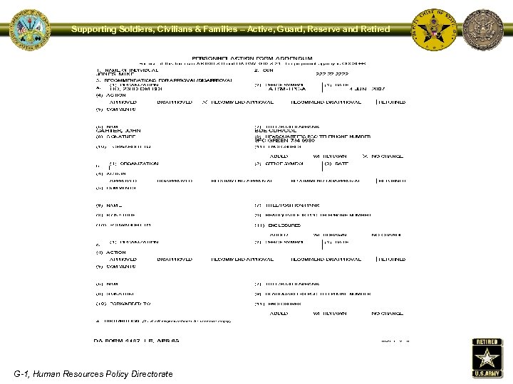 Supporting Soldiers, Civilians & Families – Active, Guard, Reserve and Retired G-1, Human Resources