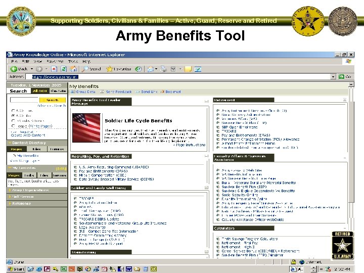 Supporting Soldiers, Civilians & Families – Active, Guard, Reserve and Retired Army Benefits Tool