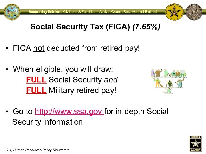 Supporting Soldiers, Civilians & Families – Active, Guard, Reserve and Retired Social Security Tax