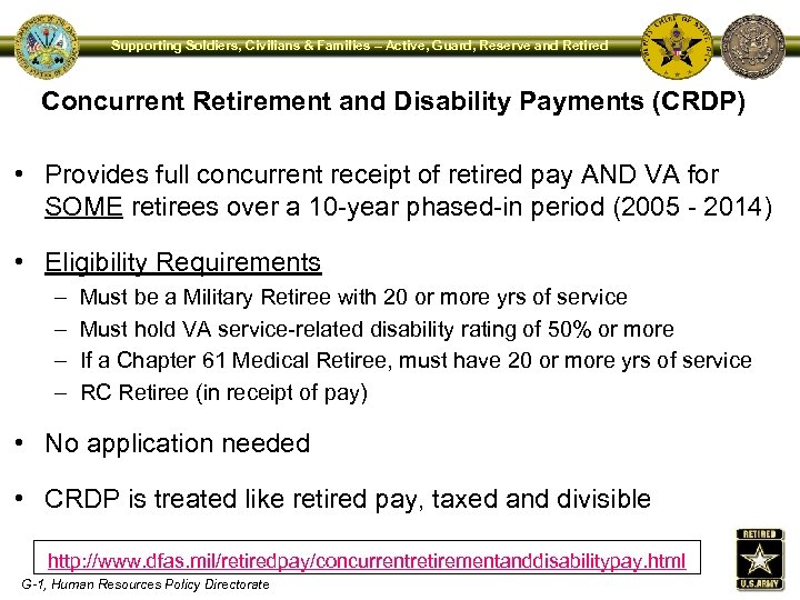 Supporting Soldiers, Civilians & Families – Active, Guard, Reserve and Retired Concurrent Retirement and