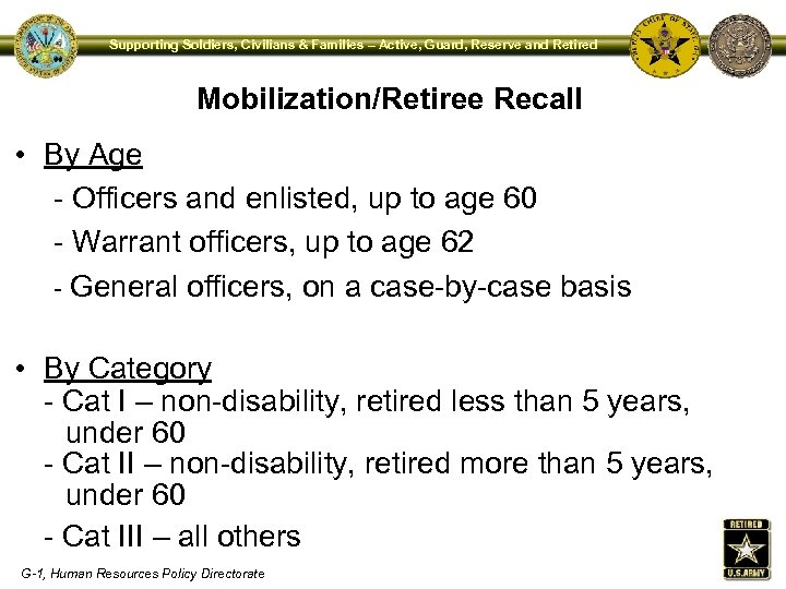 ARMY PRE-RETIREMENT BRIEFING HQ Army Retirement Services ATTN