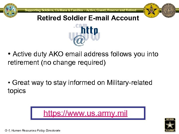 Supporting Soldiers, Civilians & Families – Active, Guard, Reserve and Retired Soldier E-mail Account