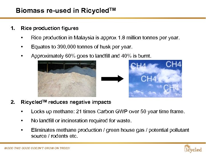 Biomass re-used in Ricycled. TM 1. Rice production figures • • Equates to 390,