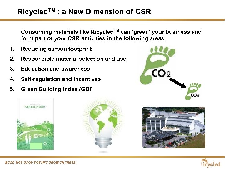 Ricycled. TM : a New Dimension of CSR Consuming materials like Ricycled. TM can
