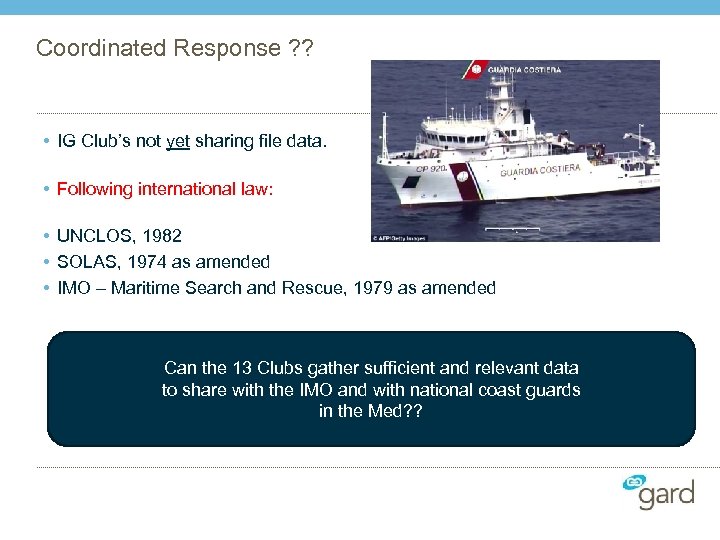 Coordinated Response ? ? • IG Club’s not yet sharing file data. • Following