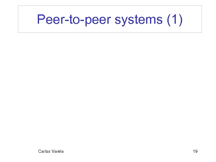 Peer-to-peer systems (1) Carlos Varela 19 
