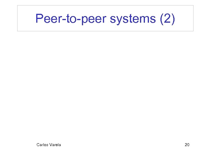 Peer-to-peer systems (2) Carlos Varela 20 