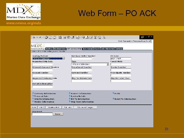 Web Form – PO ACK www. nmma. org/mdx 23 