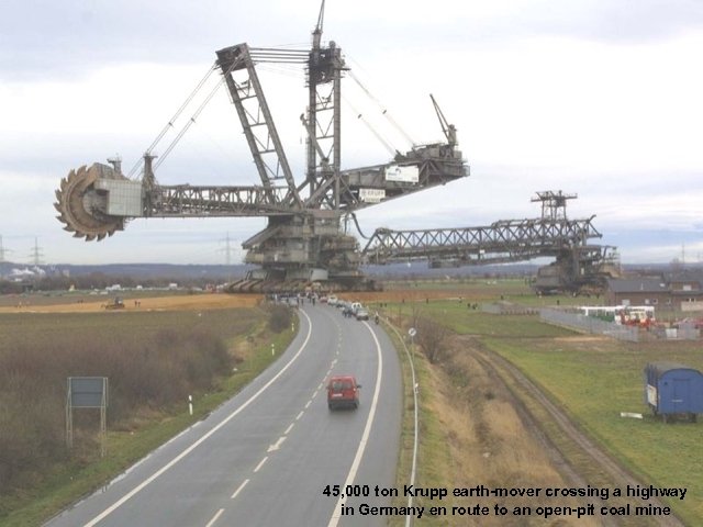 45, 000 ton Krupp earth-mover crossing a highway in Germany en route to an