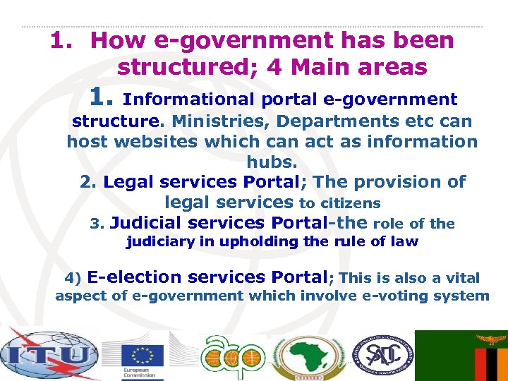 1. How e-government has been structured; 4 Main areas 1. Informational portal e-government structure.