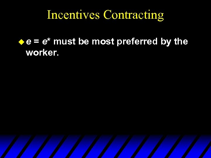 Incentives Contracting ue = e* must be most preferred by the worker. 