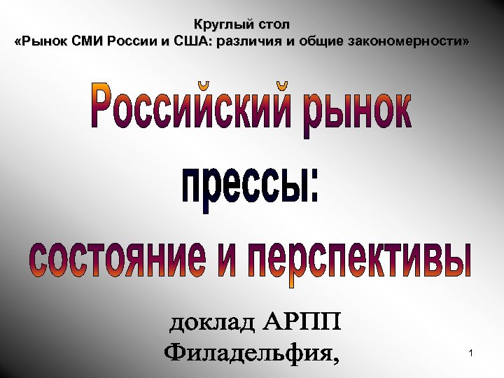 Круглый стол «Рынок СМИ России и США: различия и общие закономерности» 1 