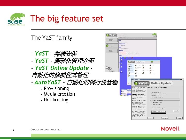 The big feature set The Ya. ST family Ya. ST – 無痛安裝 • Ya.