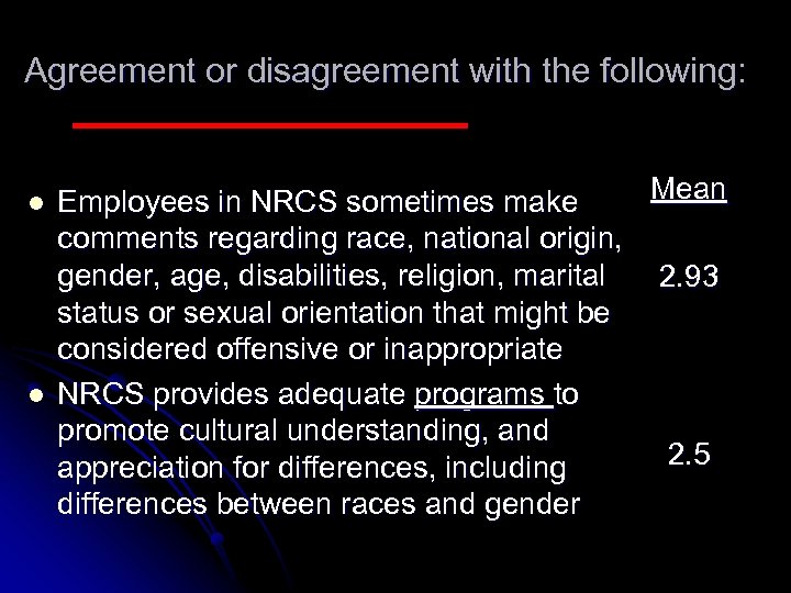 Agreement or disagreement with the following: l l Mean Employees in NRCS sometimes make