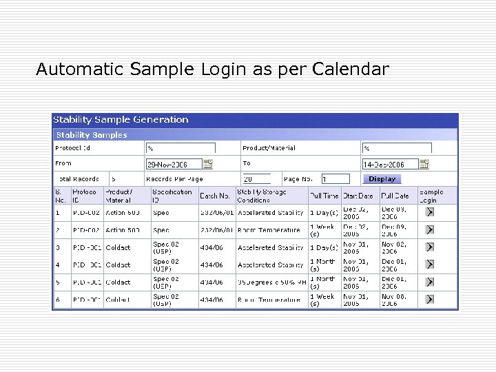 Automatic Sample Login as per Calendar 
