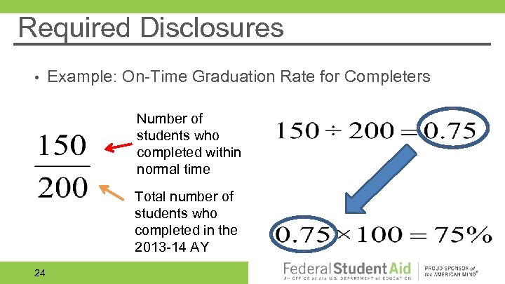 Required Disclosures • Example: On-Time Graduation Rate for Completers Number of students who completed
