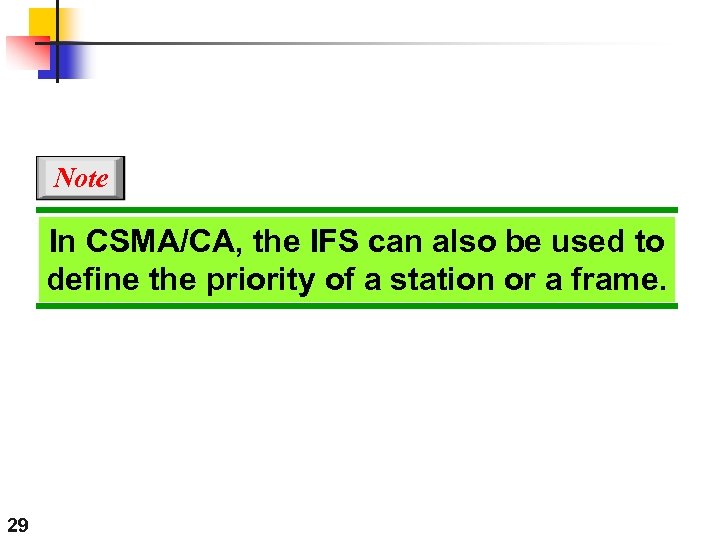 Note In CSMA/CA, the IFS can also be used to define the priority of