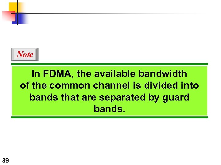 Note In FDMA, the available bandwidth of the common channel is divided into bands