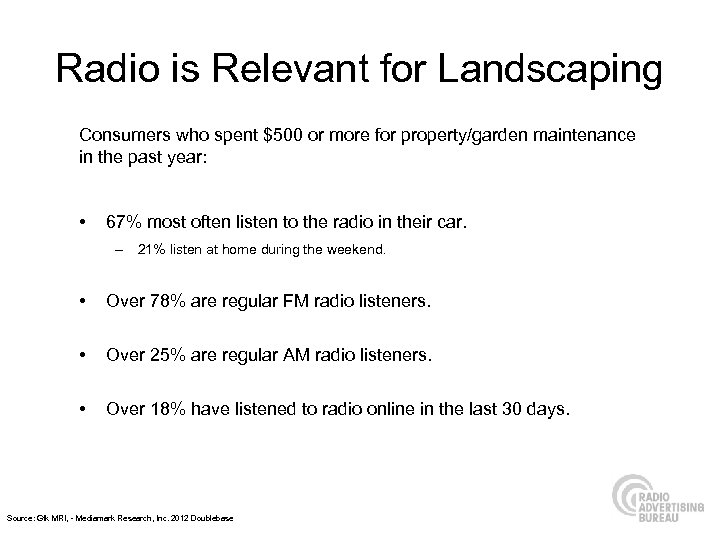 Radio is Relevant for Landscaping Consumers who spent $500 or more for property/garden maintenance
