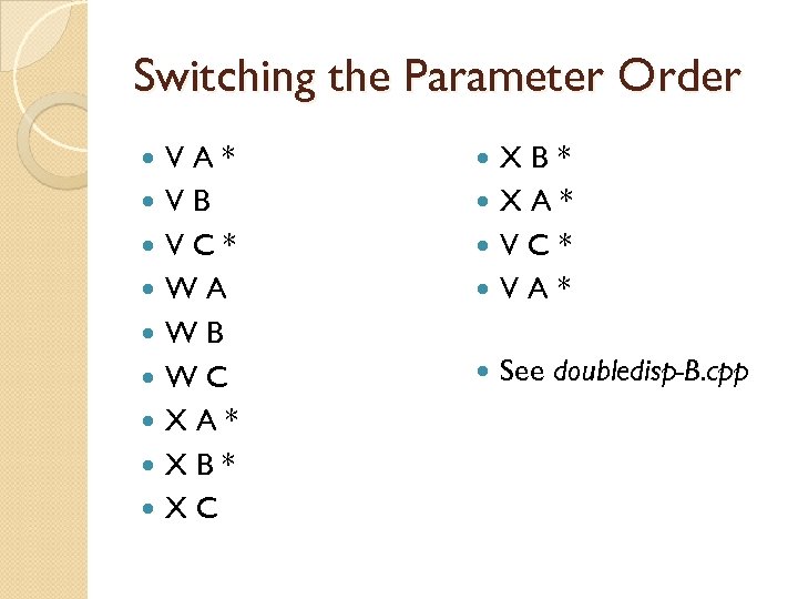 Switching the Parameter Order VA* VB VC* WA WB WC XA* XB* XC XB*