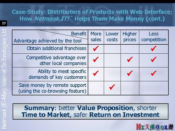27 Case-Study: Distributers of Products with Web Interface; How Netmask. IT! ™ Helps Them