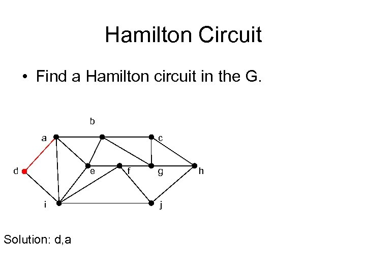 Hamilton Circuit • Find a Hamilton circuit in the G. b a d c