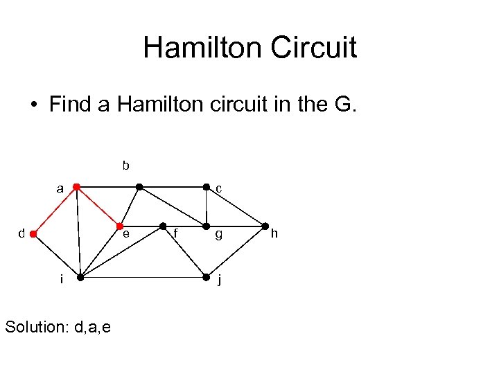 Hamilton Circuit • Find a Hamilton circuit in the G. b a d c