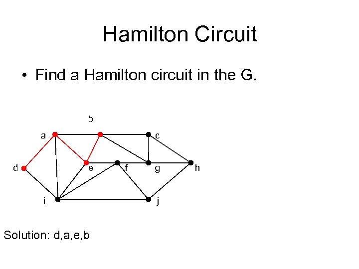 Hamilton Circuit • Find a Hamilton circuit in the G. b a d c