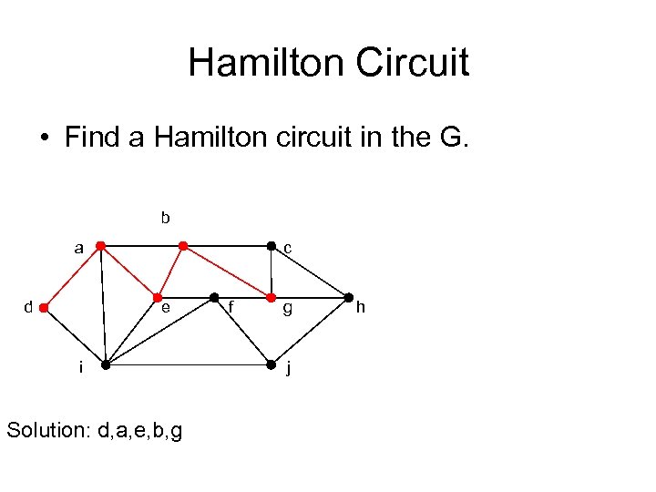 Hamilton Circuit • Find a Hamilton circuit in the G. b a d c