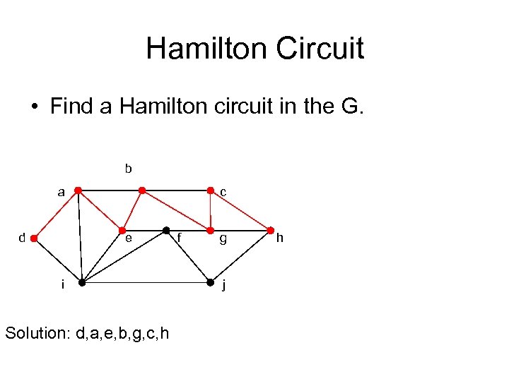 Hamilton Circuit • Find a Hamilton circuit in the G. b a d c