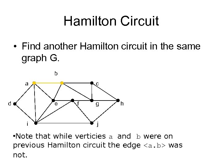 Hamilton Circuit • Find another Hamilton circuit in the same graph G. b a