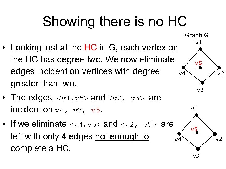 Showing there is no HC Graph G v 1 • Looking just at the